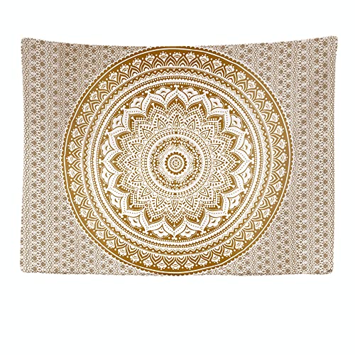 Ulticool - Mandala Gold Wandteppich XXL - 200 x 150 cm - Poster Wand Teppich Tuch Fototapete - Hippie Boho Aesthetic Deko - Wandbehang Strandtuch Vorhang - Accessoires Schlafzimmer Wohnzimmer von Ulticool