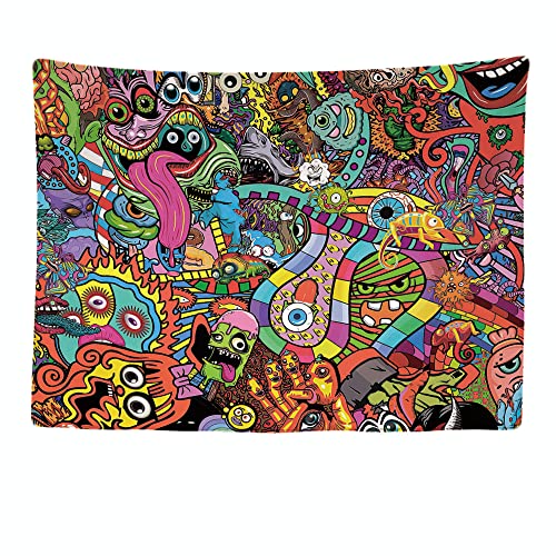 Ulticool - Wandteppich Tapestry Dekoration Wohnung - Psychedelische Trippy Crazy Faces - 200 x 150 cm groß - Wandtuch Wandbehänge - Accessoires für Schlafzimmer Wohnzimmer Kinderzimmer von Ulticool