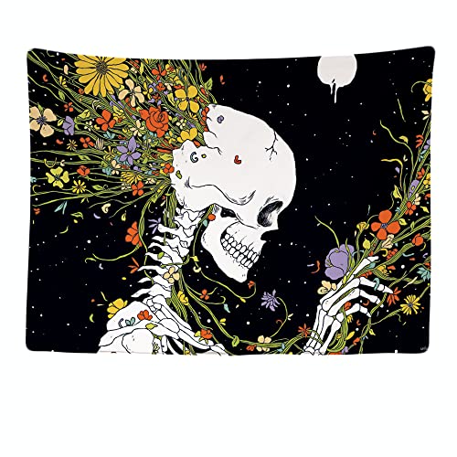 Ulticool - Wandteppich Tapestry Dekoration Wohnung - Skelett Blumen Psychedelische Natur - 200 x 150 cm groß - Wandtuch Wandbehänge - Accessoires für Schlafzimmer Wohnzimmer von Ulticool