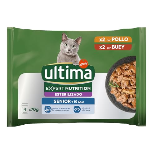 Ultima Expert Nutrition Nassfutter für sterilisierte Katzen, Senioren ab 10 Jahren, 11 x Packung (4 x 70 g) von Ultima