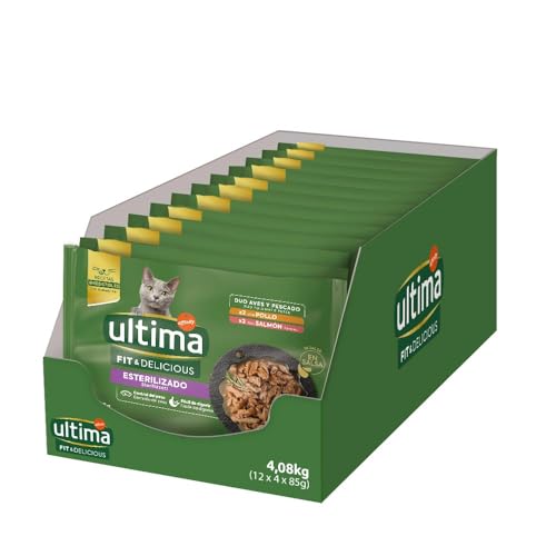 Ultima Nassfutter für Katzen mit Huhn und Lachs - 4 x 85 g x 12 (4,08 kg) - 4080 g von Ultima