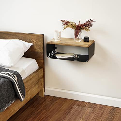 Schwebender Nachttisch mit Walnuss-Oberseite | Moderne Schlafzimmerdekoration | Minimalistischer Wand-Nachttisch | Wandmontiertes Regal | Obsidian-Oase: kräftiges Schwarz von Ultimate Premium Products