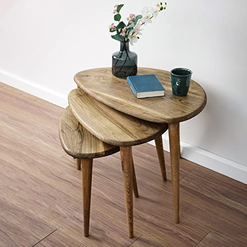 Ultimate Premium Products Massiver Nisttisch Set von 3 Nussbaum Mid Century Kieseltische mit konischen Beinen - Holz Wohnmöbel im Retro-Stil Ultimate Premium Products Massiver Nisttisch Set von 3 Nussbaum Mid Century Kieseltische mit konischen Beinen - Holz Wohnmöbel im Retro-Stil von Ultimate Premium Products