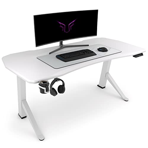 Ultimate Setup® Gaming Tisch höhenverstellbar elektrisch, Gamer Tisch, Gaming Schreibtisch, Gaming Desk, Gaming Tisch 140x70 cm, Gaming Tisch weiß von Ultimate Setup