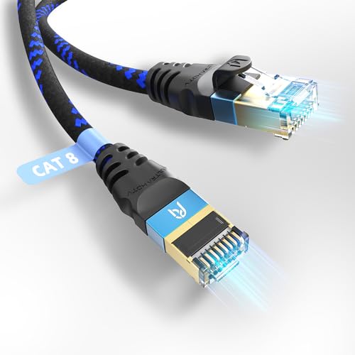 Ultra HDTV CAT 8.1 Netzwerkkabel – 1 Meter, 40 Gbps LAN Kabel, Patchkabel Gigabit RJ45 Ethernet, Knickschutz, Nylon-Ummantelung mit 40.000 Mbit Glasfaser von Ultra HDTV