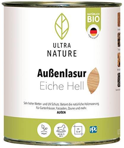 ULTRA NATURE Außen Lasur, 0,75L, Eiche Hell, Vegan, Natürlich Bio, Lösemittelfrei, Holzschutzlasur von Ultra Nature