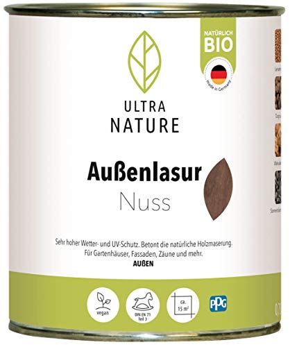 ULTRA NATURE Außen Lasur, 0,75L, Nuss, Vegan, Natürlich Bio, Lösemittelfrei, Holzschutzlasur von Ultra Nature