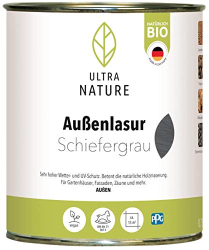 Ultra Nature Aussen Lasur, 0,75L, Schiefergrau, Vegan, Natürlich Bio, Lösemittelfrei, Holzschutzlasur von Ultra Nature