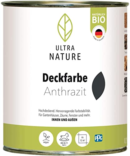 ULTRA NATURE Deckfarbe für Innen und Außen, 0,75L, Anthrazit, Vegan, Bio, Lösemittelfrei, UV-Schutz, Wetterschutz von Ultra Nature