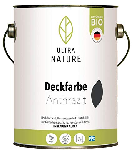 ULTRA NATURE Deckfarbe für Innen und Außen, 2,5L, Anthrazit, Vegan, Bio, Lösemittelfrei, UV-Schutz, Wetterschutz von Ultra Nature