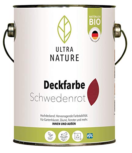 ULTRA NATURE Deckfarbe für Innen und Außen, 2,5L, Schwedenrot, Vegan, Bio, Lösemittelfrei, UV-Schutz, Wetterschutz von Ultra Nature