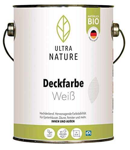 ULTRA NATURE Deckfarbe für Innen und Außen, 2,5L, Weiss, Vegan, Bio, Lösemittelfrei, UV-Schutz, Wetterschutz von Ultra Nature