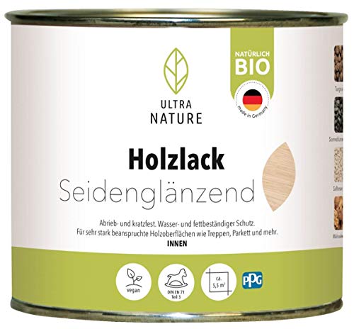 ULTRA NATURE Holzlack 0,375L, Farblos, Vegan, Bio, Lösemittelfrei, Seidenglanzend von Ultra Nature