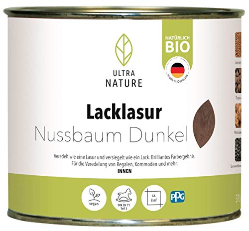 ULTRA NATURE Lacklasur 0,375L, Nussbaum, Bio, Vegan, Lösemittelfrei, Seidenglanzend, Holzlasur von Ultra Nature