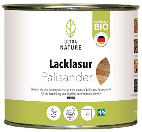 ULTRA NATURE Lacklasur 0,375L, Palisander, Vegan, Bio, Lösemittelfrei, Seidenglanzend, Holzlasur von Ultra Nature