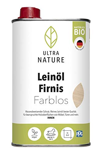 Ultra Nature Leinöl Firnis 0,5L, Farblos, Vegan, Bio, Lösemittelfrei, Holzschutz, Holzlasur von Ultra Nature