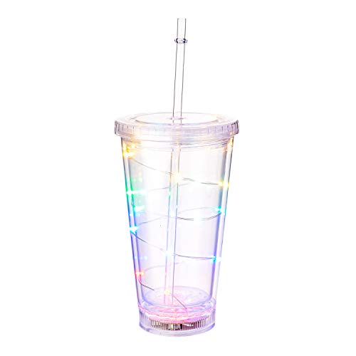 Ultra 1 LED Blink Plastik Trinkgläser LED Leuchtstreifen Wassergläser LED Licht Trinkgläser Set Erwachsene Kinder Bierglas Cocktailglas Leuchtgläser Trinkbecher mit Strohhalm LED Glas LED Bar von UltraByEasyPeasyStore