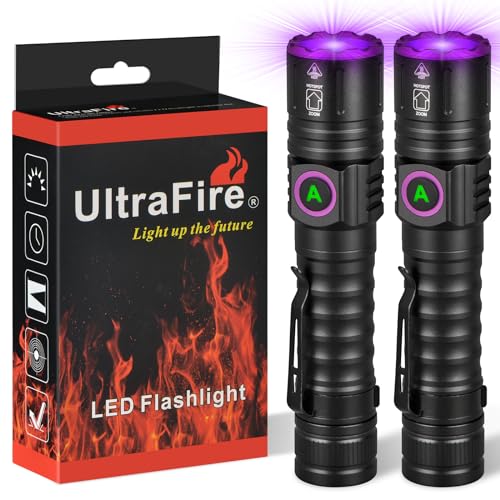 ULTRAFIRE 395nm UV Taschenlampe Schwarzlicht Wiederaufladbare LED Taschenlampe, Zoombare Ultraviolettlicht Kleine UV Lampe, für Harz-Aushärtung, Haustierurin, Fälschungserkennung, 2 Stück von UltraFire