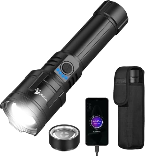UltraFire 1500 Lumen Wiederaufladbare LED Taschenlampe mit Zündlinse, Zoomable 3 Modi Taktische Taschenlampe mit Holster, Zündobjektiv für Outdoor Camping Wandern Notfall Z10 von UltraFire