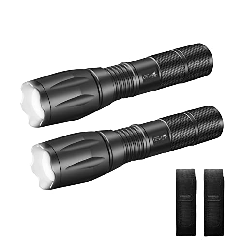 UltraFire 2 Pack LED Taktische Taschenlampe mit Holster, 1200 Lumen Zoomable 3 Modi Mini Taschenlampe und Taschenlampenholster, IP65 Wasserdicht, Einstellbare Fokus, AAA Taschenlampe, UF-1105 von UltraFire