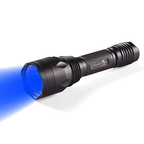 UltraFire Blaues Licht LED Taschenlampe 470nm Single Mode 256 Yard Blaulicht Taktische Taschenlampe, 3 Blaue Leds Wasserdicht Kleine Taschenlampe für Nachtsicht, H-B3 von UltraFire