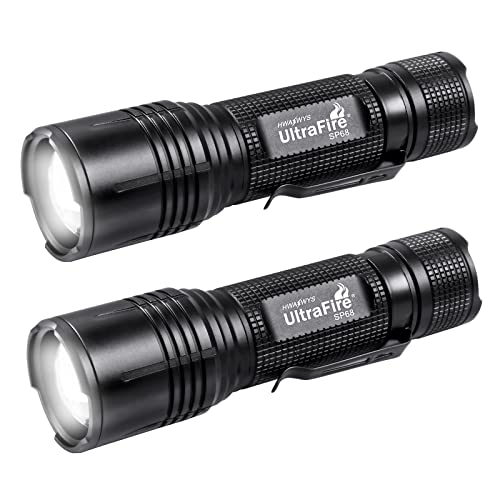 UltraFire LED Taschenlampe 650 Lumen Klein Taschenlamp, Zoomable 5 Modi Mini Taktische Taschenlamp, Wasserdicht AAA Taschenlampe 2PCS von UltraFire