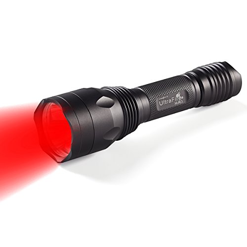 UltraFire Rotes Licht LED Taschenlampe 620-630nm Single Modus 256 Yard Rotlicht Taktische Taschenlampe, 3 Rote Leds Wasserdicht Kleine Taschenlampe für Nachtsicht, H-R3 von UltraFire