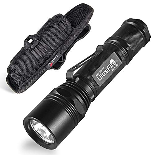 UltraFire WF-506B LED Taschenlampe Hell 1000 Lumen 5 Modi und Taschenlampe Holster Set, Mini Taktische Taschenlampe und Nylon Halfter mit 360 Grad Drehbarer Clip von UltraFire