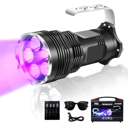 UltraFire UV Taschenlampe 395nm LED Schwarzlicht, 50W Hochauflösendes Ultraviolett Licht Große Reichweite für Skorpionjagd, Aushärtung von Harz, Gesteinssuche, Lecksuche von UltraFire