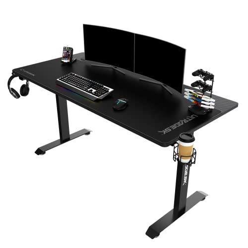 ULTRADESK Momentum | Computertisch Gaming Tisch mit riesiger Arbeitsfläche, XXL-Pad, Handy-Ständer, Becherhalter | Stahlkonstruktion mit Verstärkungen, belastbar bis 130 kg | Schwarz, 152,5x70 cm von ULTRADESK