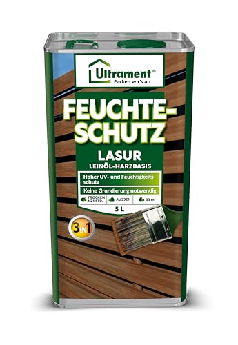 Ultrament Feuchteschutz-Lasur 3-in-1, kiefer, Holzschutz, Dünnschichtlasur, Leinöl-Harzbasis, 5 Liter von Ultrament