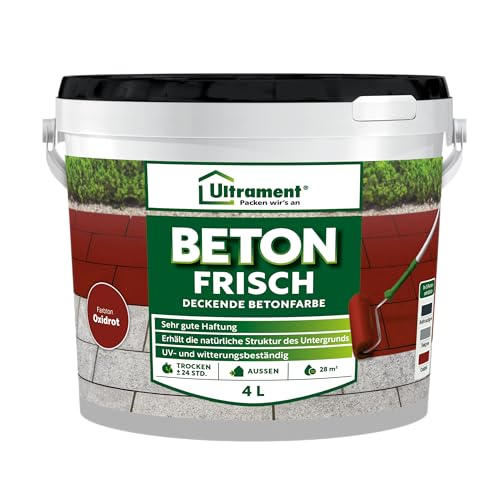 Ultrament Beton Frisch, deckende Betonfarbe, Bodenfarbe, 4 Liter, (Rot) von Ultrament