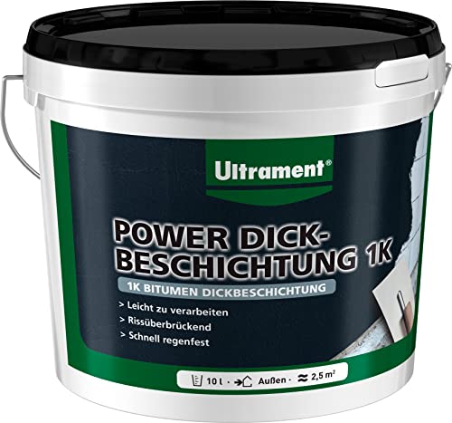 Ultrament Power Dick-Beschichtung 1K - Bitumen Dickbeschichtung, Leicht zu verarbeiten, Rissüberbrückend und schnell regenfest, für Außen (30 Liter) von Ultrament