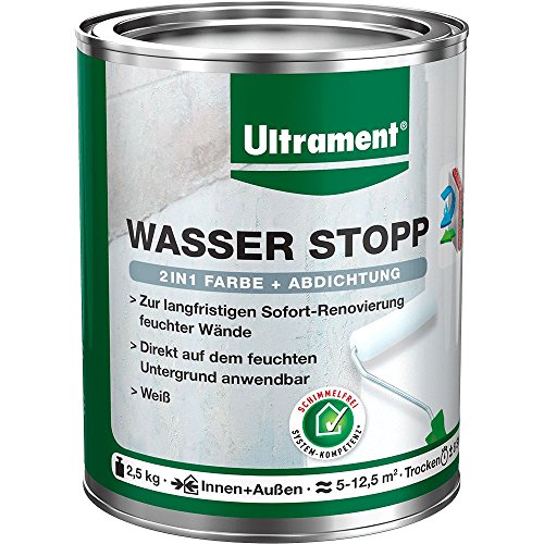 Ultrament Wasser Stopp, 2in1 – Farbe und Abdichtung, weiß, 2,5kg von Ultrament