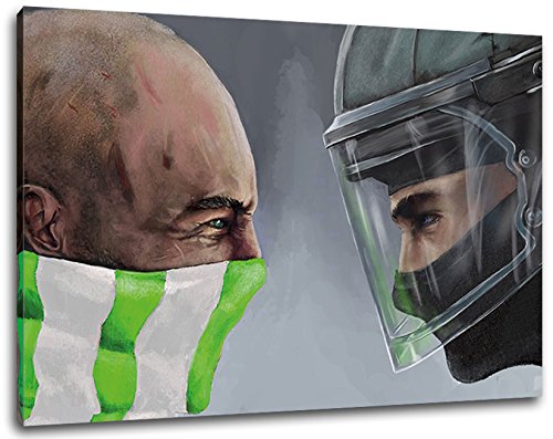 Face of Police grün/weiss Format: 80x60, Bild auf Leinwand XL, fertig gerahmt von Ultras-Art
