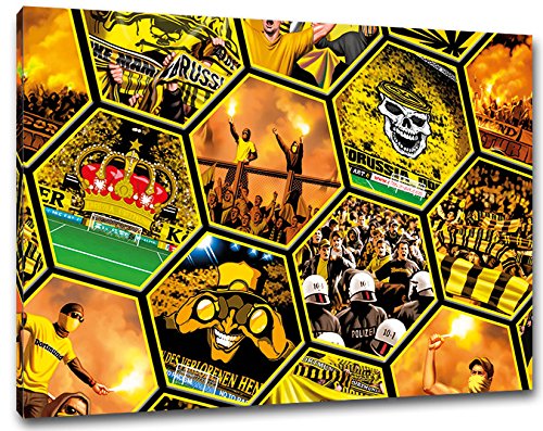 Ultras-Art Dortmund Mosaik, Bild auf Leinwand XXL, fertig gerahmt, 100 x 70 cm von Ultras-Art