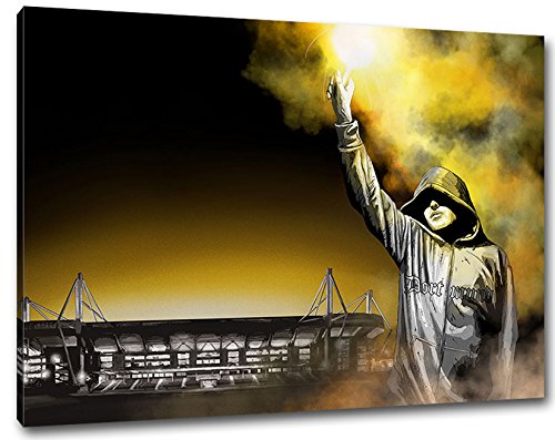 Ultras-Art Dortmund Pyro Kunst Stadion, Bild auf Leinwand XXL, fertig gerahmt, 100 x 70 cm von Ultras-Art