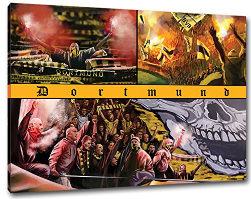 Ultras Dortmund Collage, Bild auf Leinwand XL, fertig gerahmt, 80 x 60 cm von Ultras-Art