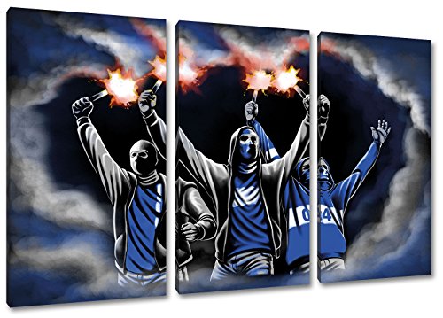 Ultras Gelsenkirchen Bengalo, 3-Teiler Format: 120x80, Bild auf Leinwand XL, fertig gerahmt von Ultras-Art