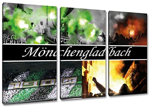 Ultras Mönchengladbach, 3-Teiler Format: 120x80, Bild auf Leinwand XL, fertig gerahmt von Ultras-Art