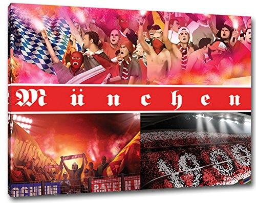 Ultras München Collage, Bild auf Leinwand Panorama, fertig gerahmt, 120 x 80 cm von Ultras-Art