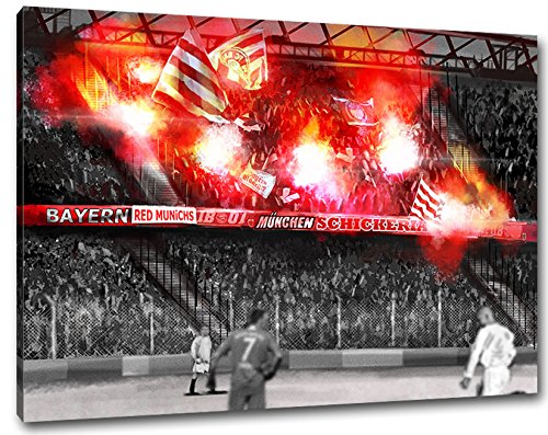 Ultras München Pyro, Bild auf Leinwand Panorama, fertig gerahmt, 120 x 80 cm von Ultras-Art
