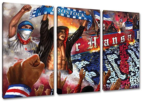 Ultras Rostock Collage, 3-Teiler Format: 120x80, Bild auf Leinwand XL, fertig gerahmt von Ultras-Art