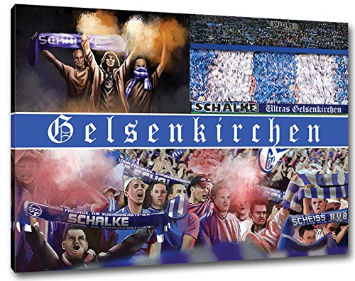 Ultras Schalke, Bild auf Leinwand Panorama, fertig gerahmt, 120 x 80 cm von Ultras-Art
