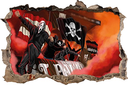 Ultras St. Pauli mit Totenkopf Flagge, 3D Wandsticker Format: 92x62cm, Wanddekoration von Ultras-Art