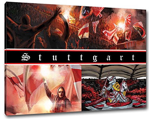 Ultras Stuttgart Collage, Bild auf Leinwand Panorama, fertig gerahmt, 120 x 80 cm von Ultras-Art