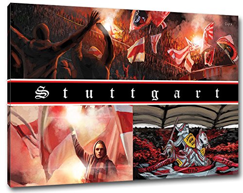 Ultras Stuttgart Collage, Bild auf Leinwand XXL, fertig gerahmt, 100 x 70 cm von Ultras-Art