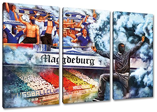 Ultras magdeburg Collage, 3-Teiler Format: 120x80, Bild auf Leinwand XL, fertig gerahmt von Ultras-Art