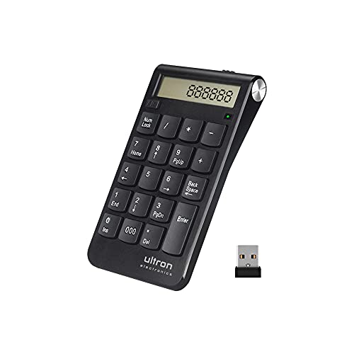 Ultron 364181 UN2 Ziffernblock, 2,4 GHz Taschenrechner USB Ziffern-Block Kabellos, Numpad Wireless mit Multi-Funktion 20 Tasten, Tastatur mit Display für Macbooks, PC und Laptops von Ultron