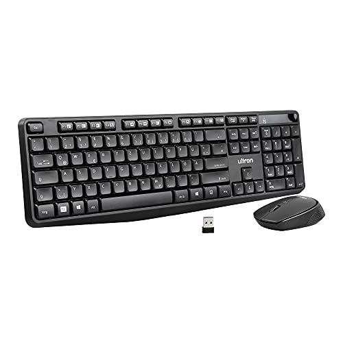 Ultron UMC300 Kabelloses Tastatur-Maus-Set, 2.4 GHz Verbindung via Easylink Nano USB-Empfänger, 10m Reichweite, 15 FN-Tasten, inkl. Batterien, PC/Laptop, Deutsches QWERTZ-Layout - Schwarz von Ultron